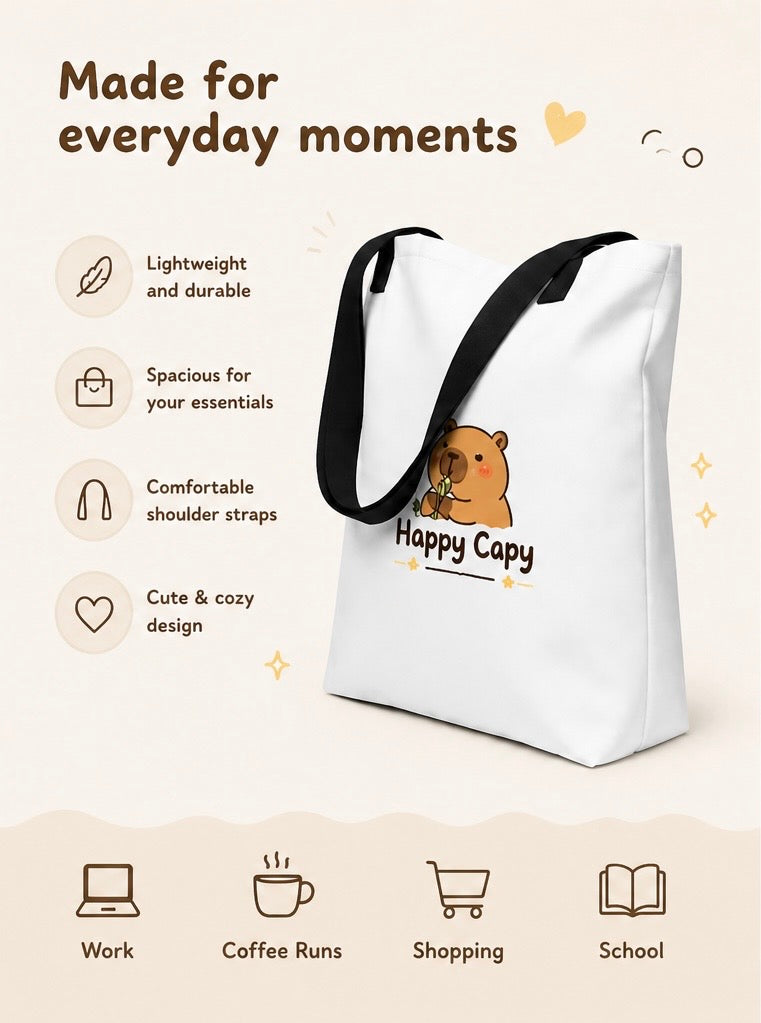 Cozy Capybara Tote Bag | Cute Minimal Everyday Carry Bag